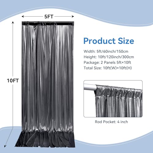 Image of 10x10 ft Wrinkle Free Black Silver Sequin Backdrop Curtain for Parties,Thick Not Fall Glitter Wedding Backdrop Drapes,2 Panels 5x10ft Shimmer Photo Back Drop Cloth for Birthday Photography Background