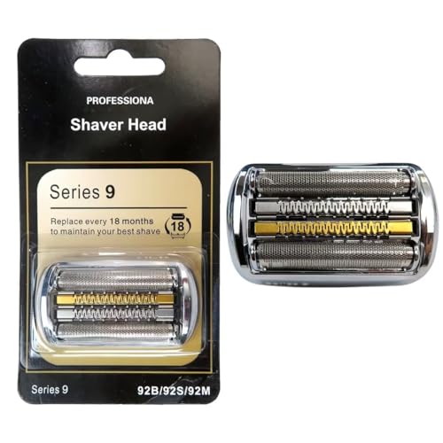 Professional 92B 92S 92M Electric Shaver Head Replacement for all Bra-un 9 Series Razors - 9290cc 9291cc 9370cc 9296cc (Silver, With Gold-Plated Cutter)