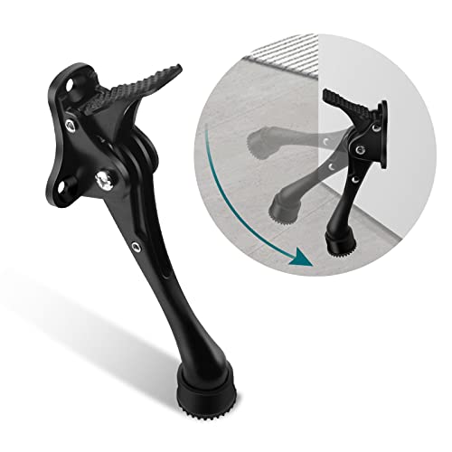 TOKPLNU Kick Down Door Stop, 4 Inch Long Black Kick Down Door Stopper Heavy Duty Kick Down Door Stay Holder with Rubber Tip & Spring for Patio Outdoor Gate, Keep Door Open