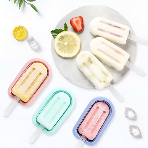 Image of ZRINIX Silicone Popsicle Moulds - Set of 4 | Reusable Kulfi & Ice Cream Moulds with Sticks | Pastel-Coloured Silicone Ice Lolly Mould for Kids & Adults