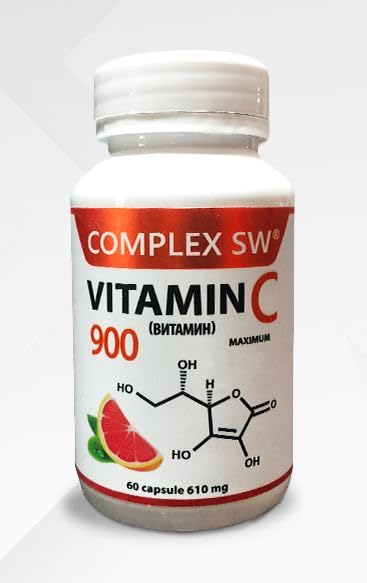 Natural HIGH DOSE Vitamin C-900mg (1500% DV) Calcium ASCORBATE, 60 Capsules HIGH Absorption with Vitamins A,E D, Selenium, Rose Hip, ACEROLA Cherry, Ginger Root, BADAN Leaf EXTRACTS.