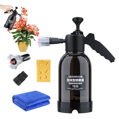 Holdes Pulvérisateur à Mousse à Pompe,Flacon Pompe Manuelle 2 litres Détail,Pulvérisateur Lavage Automobile - pour Nettoyage de la Pelouse, des Espaces Extérieurs, de la Terrasse, de