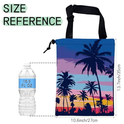 Image of Palm Trees Car Garbage Bag,Sunset Waterproof Small Car Trash Bag Hanging Back of Seat,Drawstring Hanging Car Trash Bag with Adjustable Buckle for Car Accessories