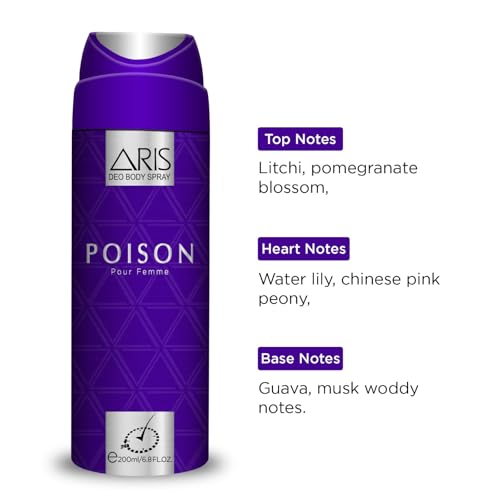 Image of Aris Deodorant Body Spray - Poison, 200ml | Long lasting deo for Woman | USA