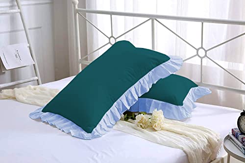 Image of YRM Bedding's Ruffle Beautiful Pillow Cover | Super Soft Elegant Premium Microfiber Frill Pillow Cover Set of 2 (18 inchx28 inch Inches) (Teal /Light Blue)