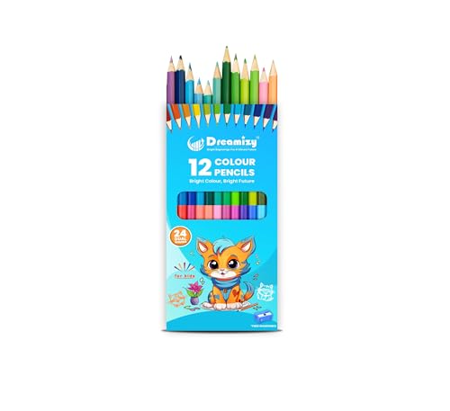 Image of Dual Colour Pencils - 12 Pencils | 24 Shades with Sharpener | Long Wooden Colouring Pencils for Kids & Adults