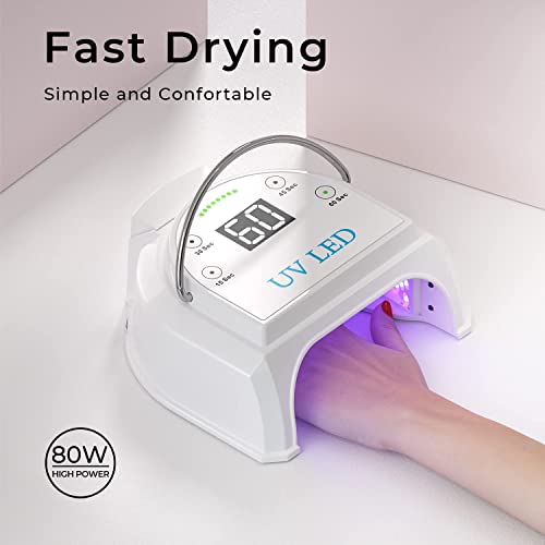 Image of 80W Professional Cordless UV LED Nail Lamp, UV Lights for Nails with 45 Beads and Rechargeable Battery, Portable LED Gel Nail Curing Dryer, Nail Polish Machine for Salon or Home, White