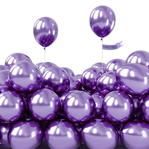 Image of PartyWoo Metallic Purple Balloons 50 pcs 5 Inch Small Mini Chrome Purple Latex Balloons for Mardi Gras Graduation Wedding Baby Shower Anniversary Birthday Party Decorations Purple-G105