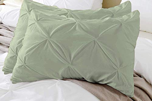 Global-Linen Pinch Pleated Pillow Shams - King Size (20" X 40") Inch, Sage Solid, 100% Puer Egyptian Cotton 800 Thread Count King Size Decorative Pinch Pillow Shams Set