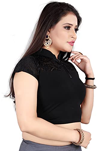 Image of Women's Cotton Short Sleeve Classic Blouse (SC-111-BLACK- Black 30)