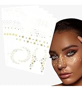 Yosca Glitter Freckles Face Tattoo, 5 Pcs Metallic Gold Silver Temporary Tattoos for Body Face Fr...
