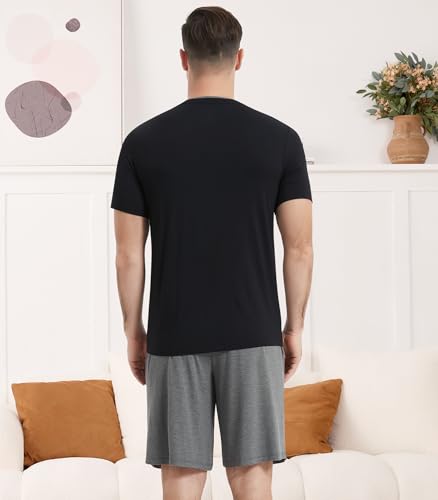 Image of NACHILA Men's Pajamas Set-Viscose Made from Bamboo, Short Sleeve Sleepwear Soft Pjs with Shorts V Neck Loungewear Sets