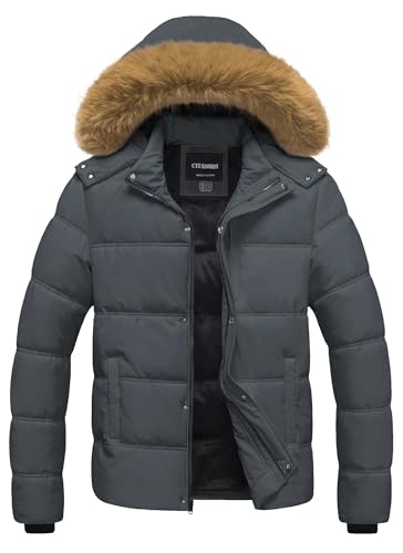 Image of Men's Puffer Jacket Winter Coat Puffy Parka with Fur Hood Waterproof & Windproof Shell Fleece lining 4 Pockets