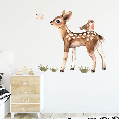 Vinilo Decorativo Cute Fawn and Bird Cartoon miniatura 4