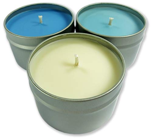 Candlecopia Rain Water, Sea Mist and Beach Linen Strongly Scented Hand Poured Vegan Travel Tin Candles, 3 x 4 Ounce Tins