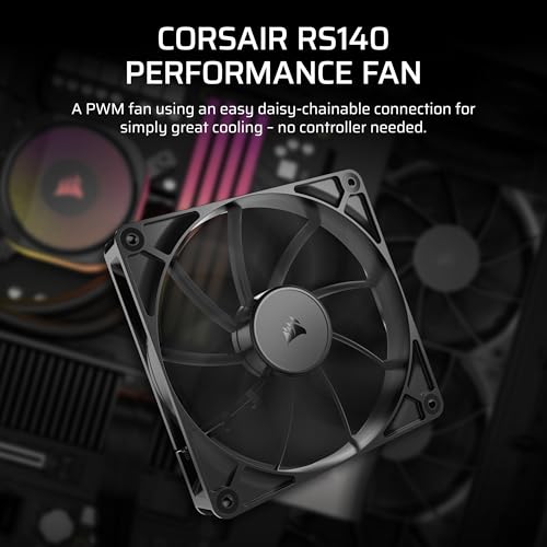 CORSAIR RS140 140mm PWM Fan – Daisy-Chain Connection – Low-Noise – Magnetic Dome Bearing – Single Pack – Black by Corsair - Image 2