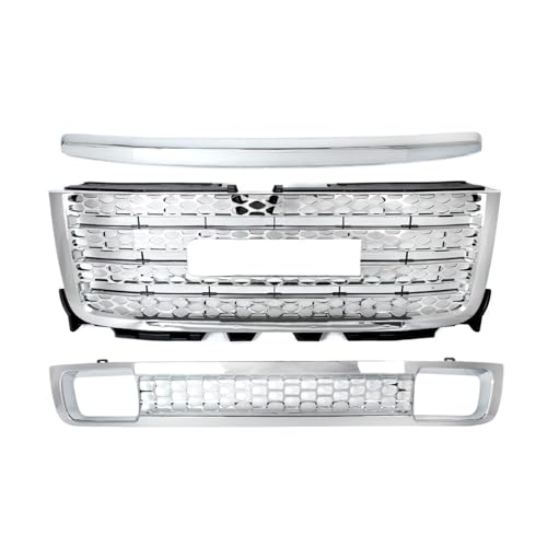フロントバンパー上部&下部グリル GMC Sierra Deanli 2500HD 2011 2012 2013 2014 グリルフードモールディングトリムに適合(Chrome)