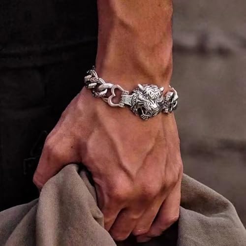 Pulsera de Hombre Vintage Plata Estilo Punk con Tótem Tigre miniatura 2