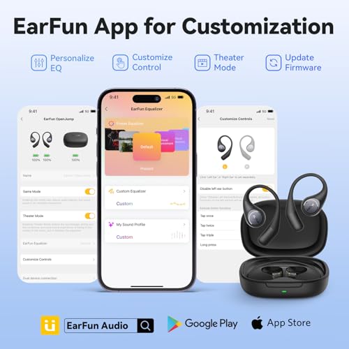 Image of EarFun OpenJump Open Ear Headphones, Wireless Earbuds with Ergonomic Earhook, Hi-Res Sound, LDAC, 4 Mics ENC Call, 42H Playtime, Multipoint Connection, IPX7 Waterproof, Snug Fit for Workout, Running