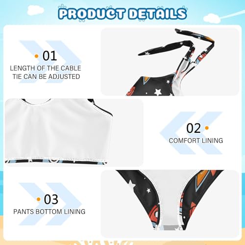 Girls' Bikini Set, Spaceship Cartoon Character Seamless Pattern Kids Swimsuit 2 Pcs Beach Bathing Suit3