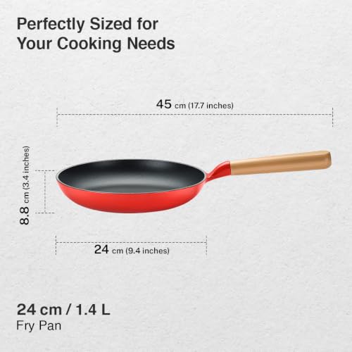 Image of Prestige Castlite Enamel Coated Cast Iron Fry Pan 24cm /1.4L | Lightweight, High Heat Retention | Gas & Induction Compatible | Low-Oil Cooking | Stay-Cool Wooden Handle | Easy Clean | 15Y Warranty