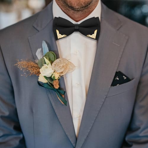 Image of Bow Ties for Men Women Metal Gold Bowtie, Pre Tied Mens Bow Tie Tuxedo Bowties Men for Prom Wedding Party