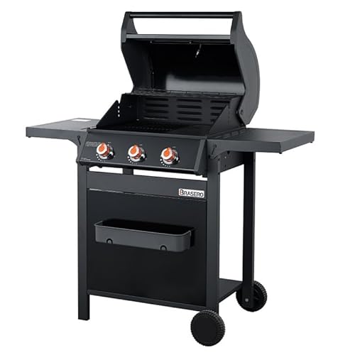 BRASERO - Barbecue SPRING II 3 Feux - Surface de cuisson mixte en Fonte émaillée - 1/2 plaque de cuisson - 1/2 grille de cuisson - 3 Brûleurs à gaz - Puissance de 9,45 kW - Jusqu'à 10 convives