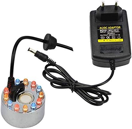 xcluma 24V Color Changing Ultrasonic Mist Maker Fogger For Living Room For Water Fountain Pond Atomizer Incubators Air Humidifier 12 Led With Adapter (SILVER)