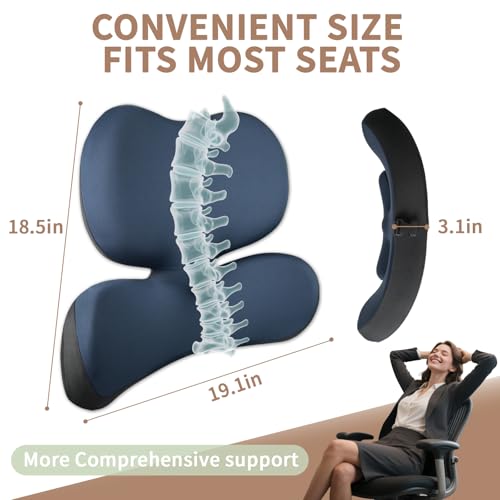 Image of Memory Foam Seat Cushion,Office Chair Cushion with Lumbar Support for Back Pressure Relief, Car Seat Cushion with Adjustable Strap,Sciatica Pad Cushions for Car,Truck, Desk (Navy Yk)