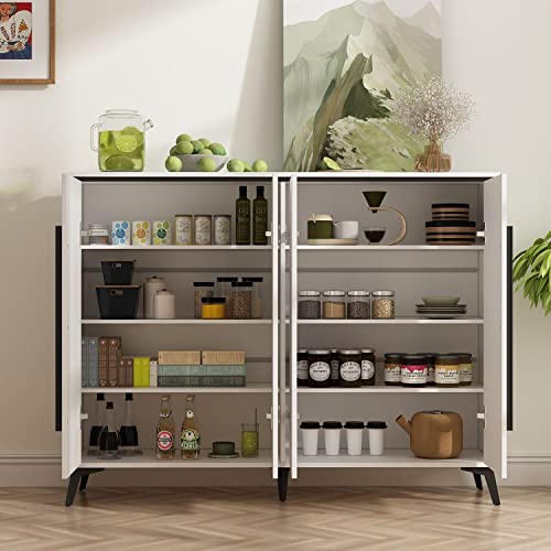 Famapy White Buffet Cabinet With Storage, Credenza Sideboard Buffet With Adjustable Shelves And Doors, Metal Legs, For Kitchen Hallway Entrance (55.1”W X 13.8”D X 43.3”H) #TOP3