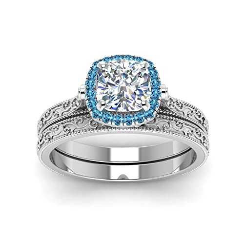 Image of Choose Your Gemstone Hand Engraved Halo Cushion Wedding Ring 925 Sterling Silver Cushion Shape Wedding Ring Sets Matching Jewelry Wedding Jewelry Easy to Wear Gifts US Size 4 to 12