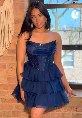 Zeeyecie Sequin Chiffon Tiered Homecoming Dresses| A-Line HOCO Dresses Ruched Corset Sequined Beaded Short Prom Dresses4