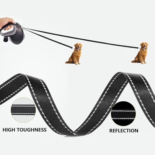 Oreilet Einziehbare Hundeleine, Verbesserte 10 M Lange 360°-Anti-Wickel-Leine mit Rutschfestem Griff für Haustiere, mit Kotbeutelspender, für Kleine, Mittelgroße Große (Schwarzer 10M