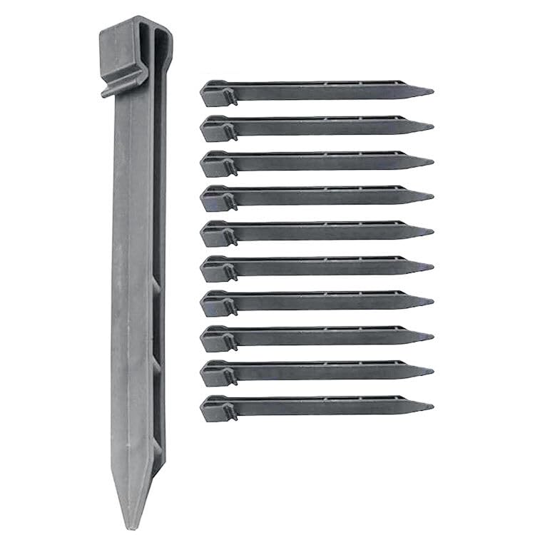 Rori Piquetas para bordes de césped grises – 24 cm (10 unidades) – para bordes flexibles de césped de plástico – borde de césped – borde de césped – borde de césped – larga vida útil – bordes de