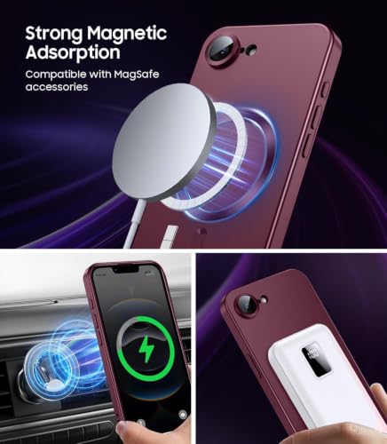 Image of DIZORO Magnetic Case for iPhone 17e / iPhone 16e Case [Compatible with MagSafe][Built-in Camera Lens Protector] Slim Soft Silicone Bumper Shockproof Metallic Luster Back Cover Phone Case - Wine