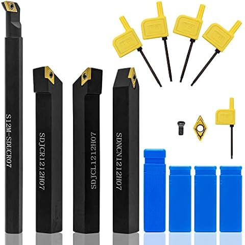SENDUO 4PCS Mini Indexable Lathe Turning Tool 1/2" Shank Carbide Lathe Turning Insert Tools Set,Metal Lathe Tool Holder for Turning Grooving Threading with Tin Coated Carbide Inserts DCMT21.51 Cover