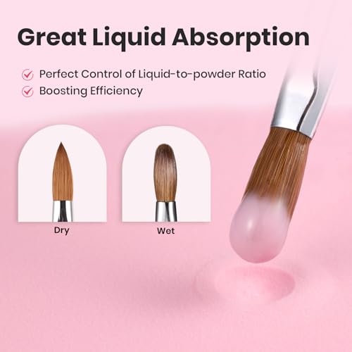 Image of Beetles Acrylic Nail Brush Kolinsky Hair Bristles Round Shaped Metal Handle Nail Art Brushes for Acrylic Powder Manicure Extension DIY at Home Manicure Tool - Size 8