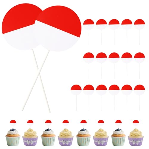 SAVITA 24uds Adornos Tartas de Bolas Rojas y Blancas, Adornos Cupcakes de Temáticas Dibujos Animados para Pastel Postre Comida Decoraciones para Cumpleaños Fiesta Baby Shower Suministros