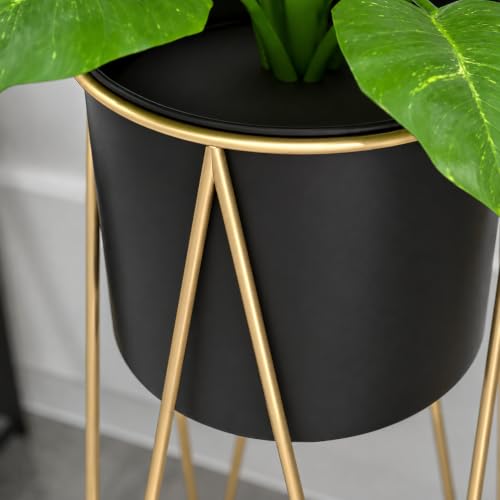 Image of LIBAN Modern, Stylish Metal Planter with Stand for Indoor & Outdoor Plants | Luxury Heavy Duty Tall Plant Flower Pot for Living Room, Balcony, Garden | Decorative Floor Flower Pot (Set of 1) (Black)