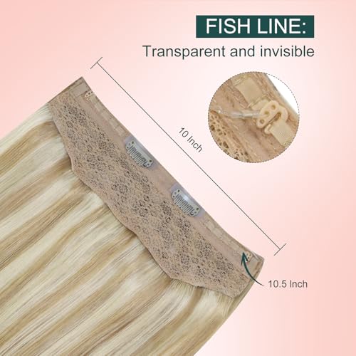 Image of Easyouth Wire Hair Extensions Blonde Highlight Wire Extensions Real Human Hair Honey Blonde Highlights Honey Blond Invisible Wire Hair Extension for Short Hair 12 Inch 70g
