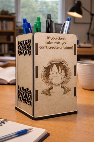 Image of SKARSA INNOVATIONS Monkey D Luffy Wooden Pen Stand | Anime Pencil Holder for Study Table | One Piece Desk Accessories