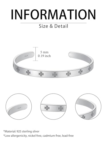 POIUY S925 Sterling Silver Christian Cuff Bracelets Cross/Feather Bracelets Religious Faith Protect Jewelry Birthday Anniversary Christmas Gifts for Men4