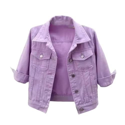 Veste en jean pour femmes violette courte à manches trois quarts par GUOYUXIAO
