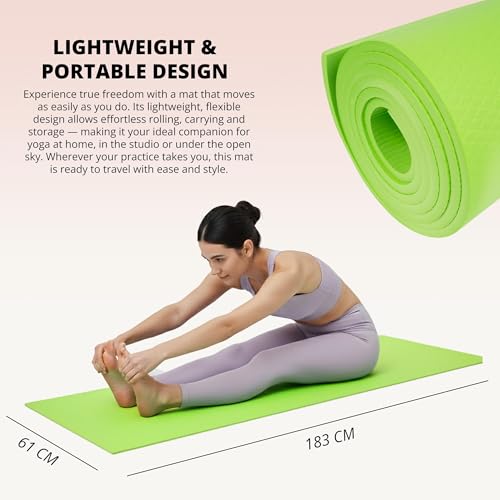 Image of Prakishini Extra Thick Yoga Mat for Women & Men - Anti-Slip High Density Foam Cushion Support for Joints & Knees - Lightweight Portable Exercise Mat for Yoga Pilates & Home Workout - Green