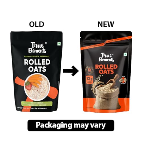 Image of True Elements Rolled Oats 1.2kg (Pack of 2) | 100% Whole Grain | High Fiber & Protein | Healthy Breakfast Cereal | Jumbo Oats useful for oatmeal | Diet Food for Weight Management