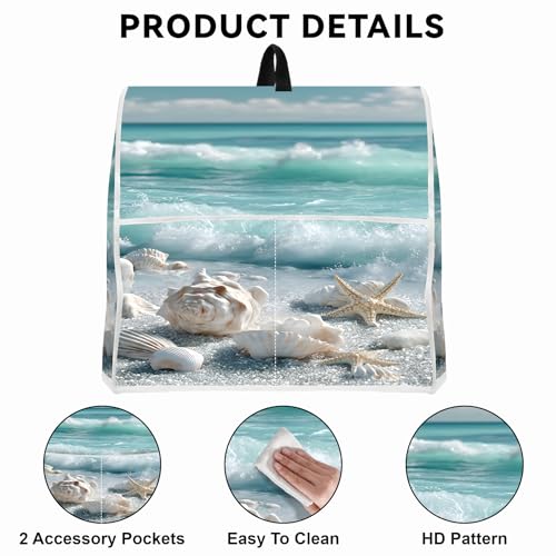 Image of Kitchen Dust Cover Compatible with 4.5 5 6 8 quart Stand Mixer, Kitchen Appliance Protective Covers with Top Handle and Pocket (Ocean Shell Beach, For All 6-8 qt Mixer)