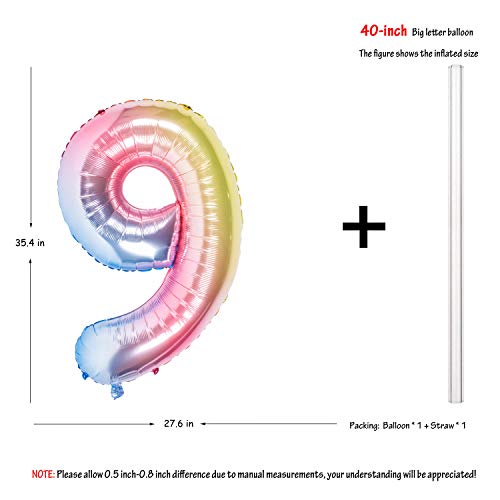 Image of 40 Inch Rainbow Digit Helium Foil Birthday Party Balloons (Lightly color 9) | Helium Foil Birthday Party Balloons big size Gradients Rainbow Digit