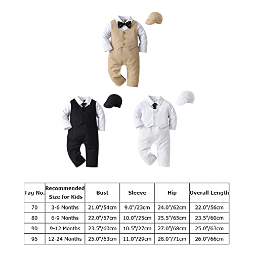 Ibtom Castle Baby Boy One-Piece Rompers Short Sleeve Jumpsuit Gentleman White Shirt Waistcoat Bowtie Tuxedo Onesie Formal Suit Infant Birthday Wedding Christening Outfit Clothes With Hat Khaki 3-6 Months thumb #4