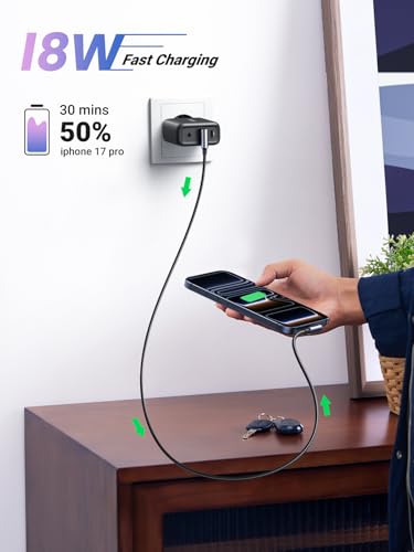 Image of UGREEN USB to USB C Cable 90 Degree USB C Fast Charging Cord Compatible with iPhone 17 /16 /16 Plus /16 Pro /16 Pro Max /15 /Samsung Galaxy S10 /S10+ /Pixel 9 /6a /LG G8 /G7 /Pixel /Switch, etc, 1.6FT (Pack of 2)