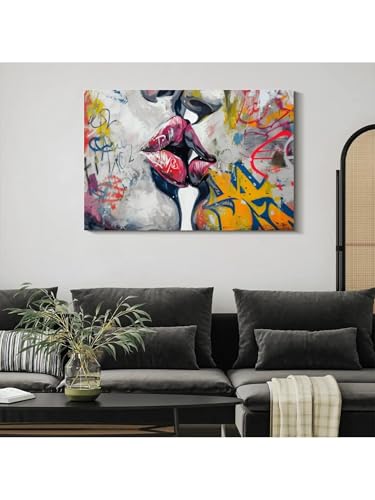 Toile moderne de graffitis et baisers tableau romantique urbain 50x75 cm
